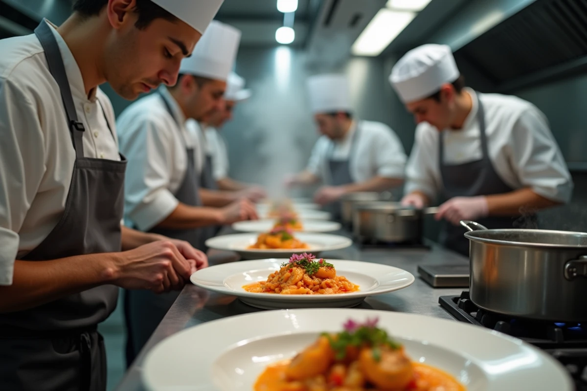 Brigade en action dans la cuisine d'un restaurant marseillais sauvé par une émission culinaire