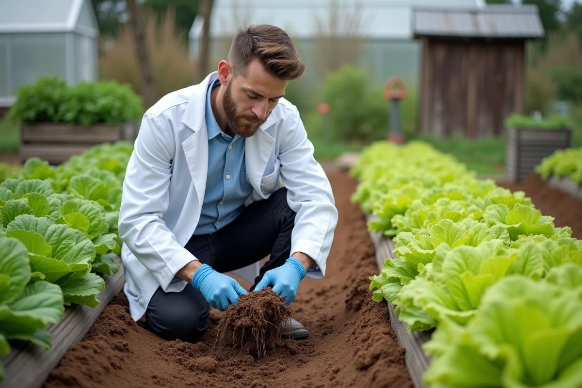 Chercheur prélevant un échantillon de sol dans un jardin