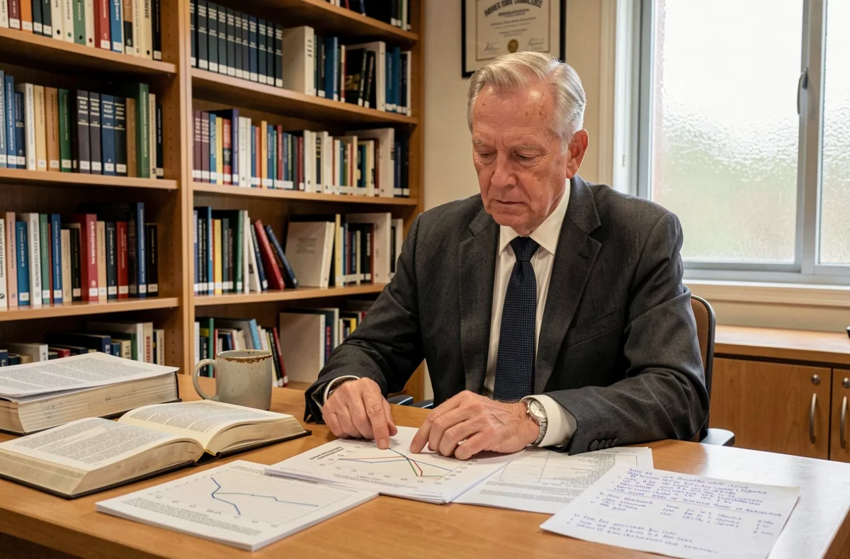 Expert médico-légal consultant des rapports d'analyse de marqueurs biologiques post-mortem dans un bureau universitaire spécialisé