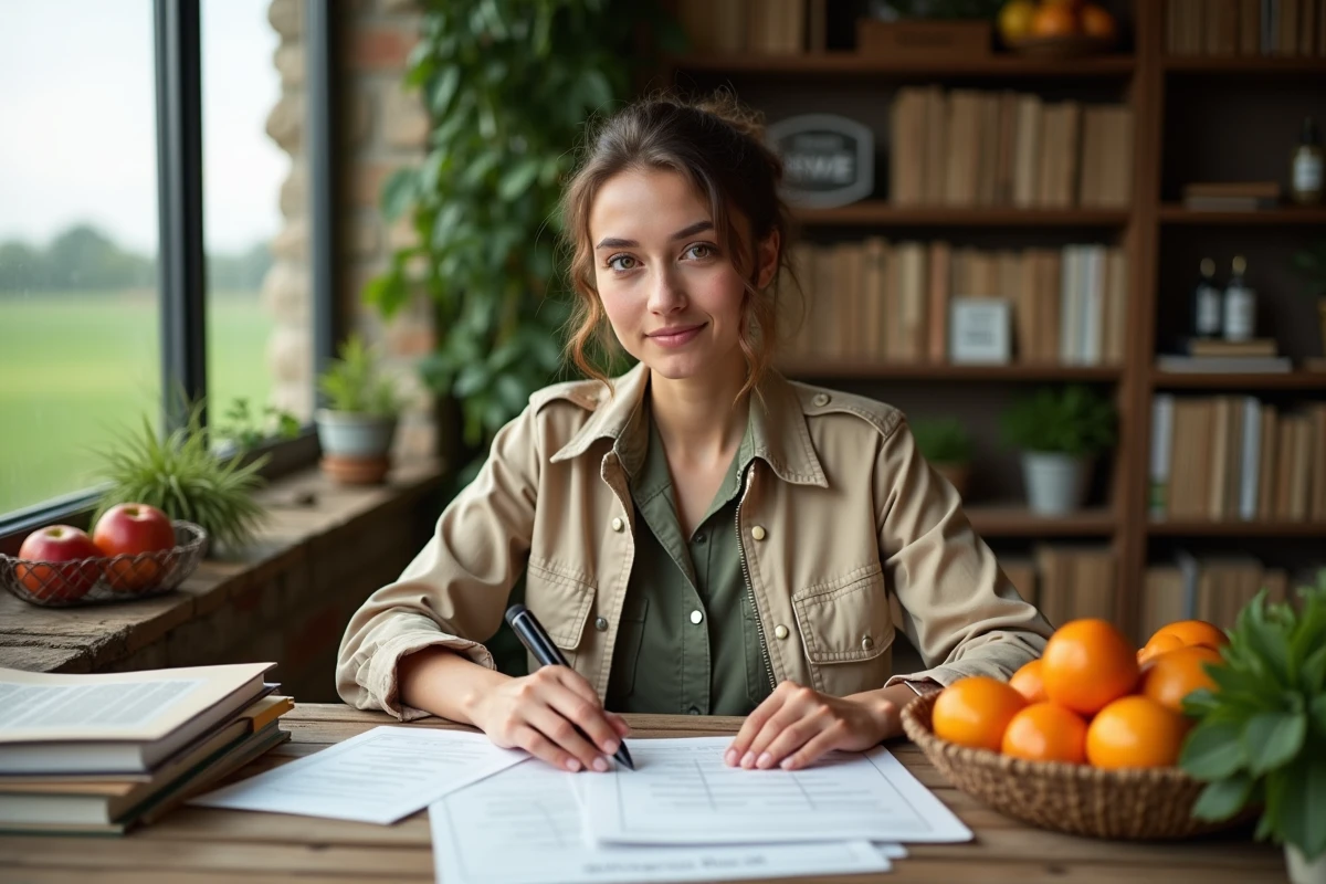 Jeune agronome examinant des fruits ecolabellés
