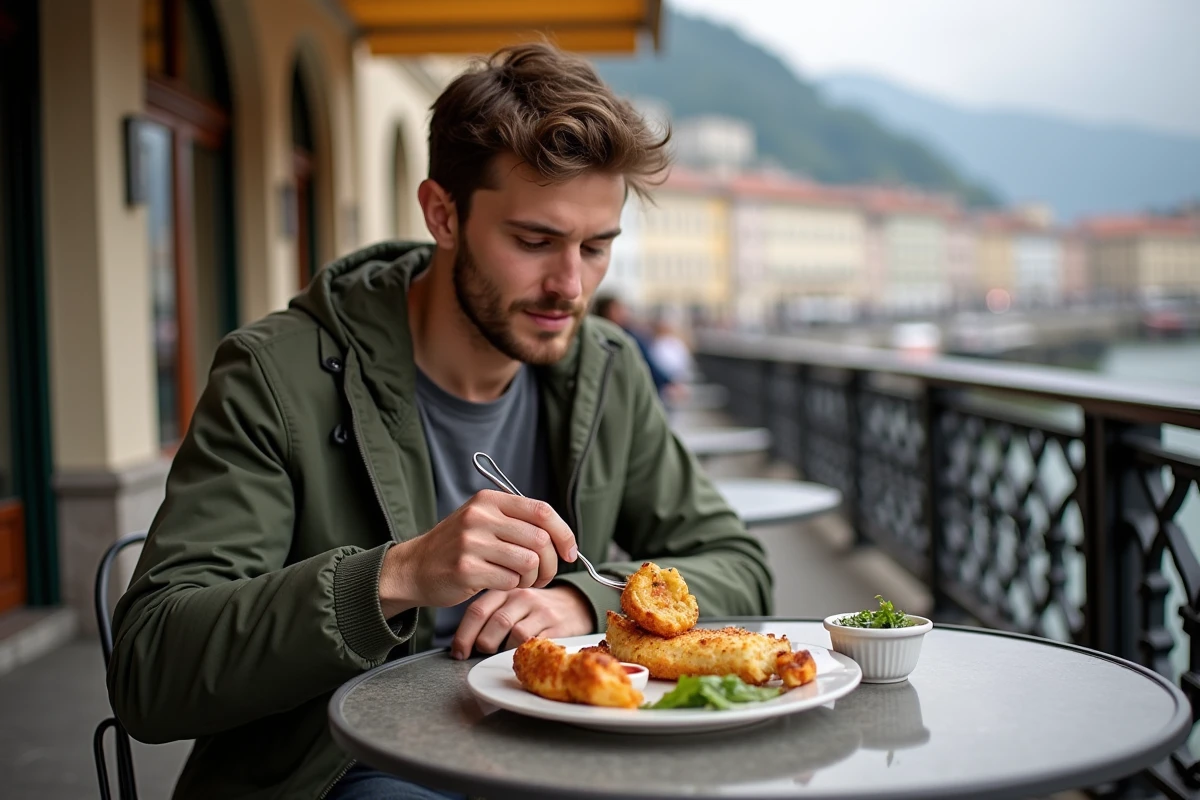 Jeune homme dégustant un plat typique viennois en terrasse