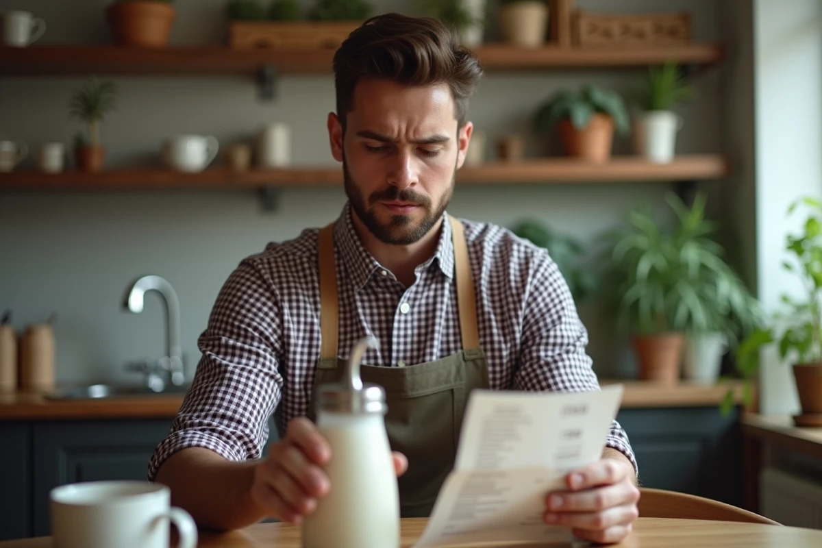 Jeune homme examinant une recette avec un siphon à chantilly