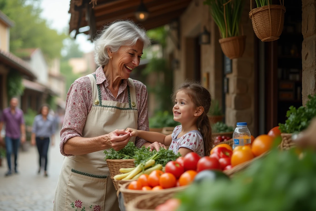Femme âgée arrangeant des légumes au marché villageois