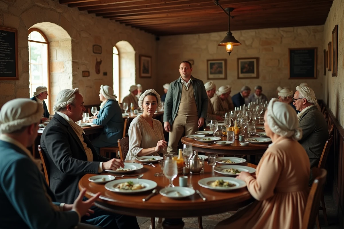 Scène animée de clients dans un restaurant du XVIIIe siècle